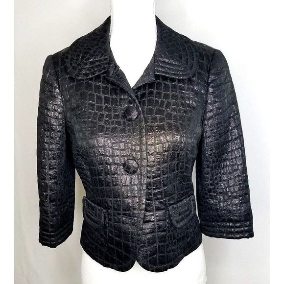 Trina Turk Jackets & Blazers - Trina Turk Los Angeles Wool Blend Black Croc Embossed Metallic Jacket Size 4